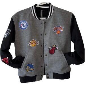 Kids Gray and Black Varsity A&F Jacket NBA L